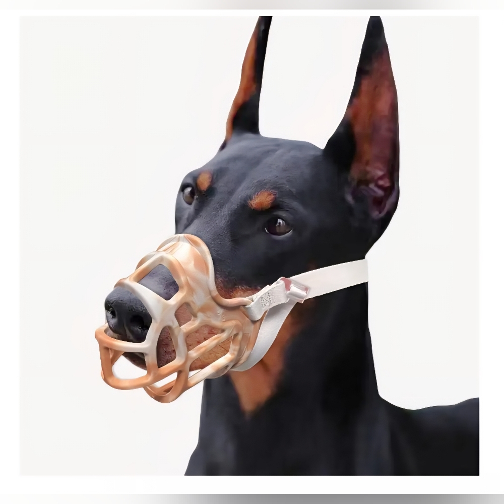 New Humanized Adjustable Orange Dog Muzzle Allows Eating & Drinking